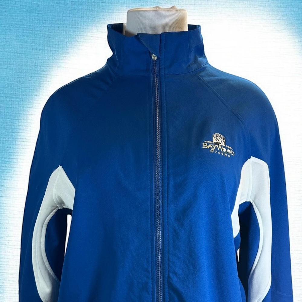 Retro Kate Lord BAYWOOD GREENS Blue White Stripes GOLF Warm Up Zip Jacket Coat L